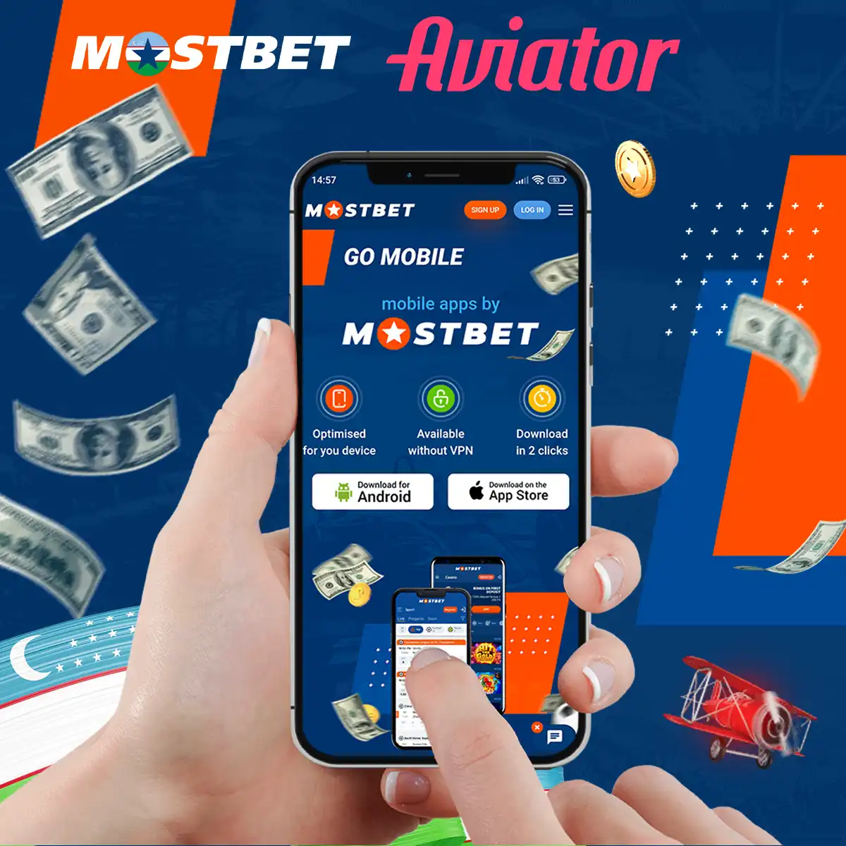 Download the Mostbet app and play Aviator from your phone.